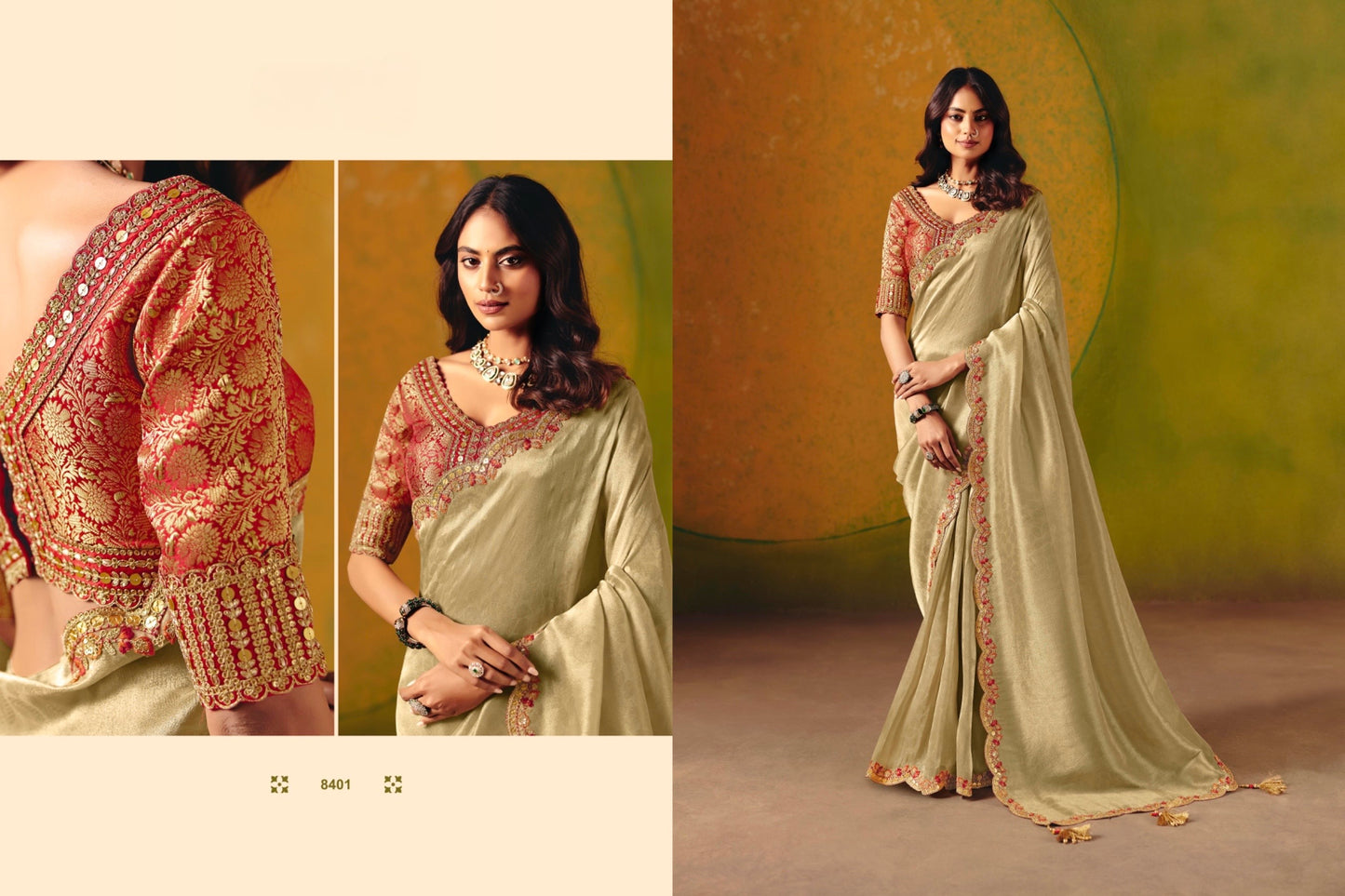 8401 – Pista Green with Red Blouse