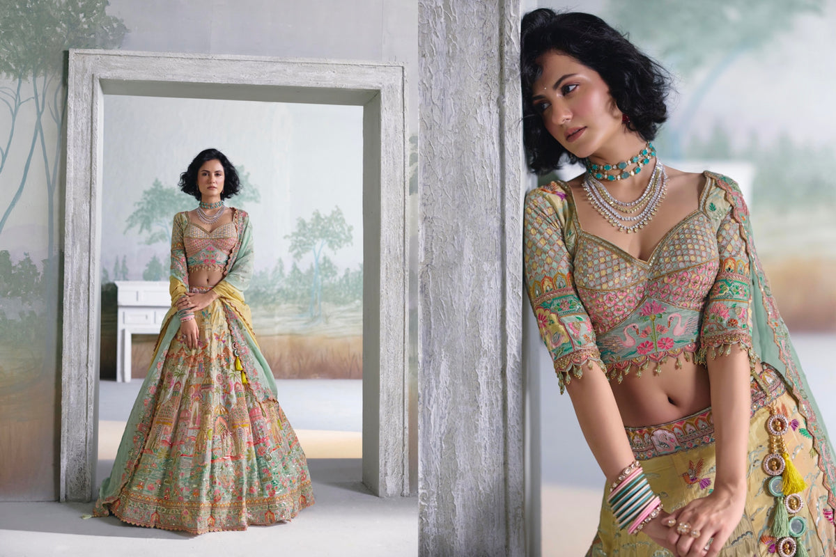 Pastel Pink & Mint Green Designer Lehenga Set