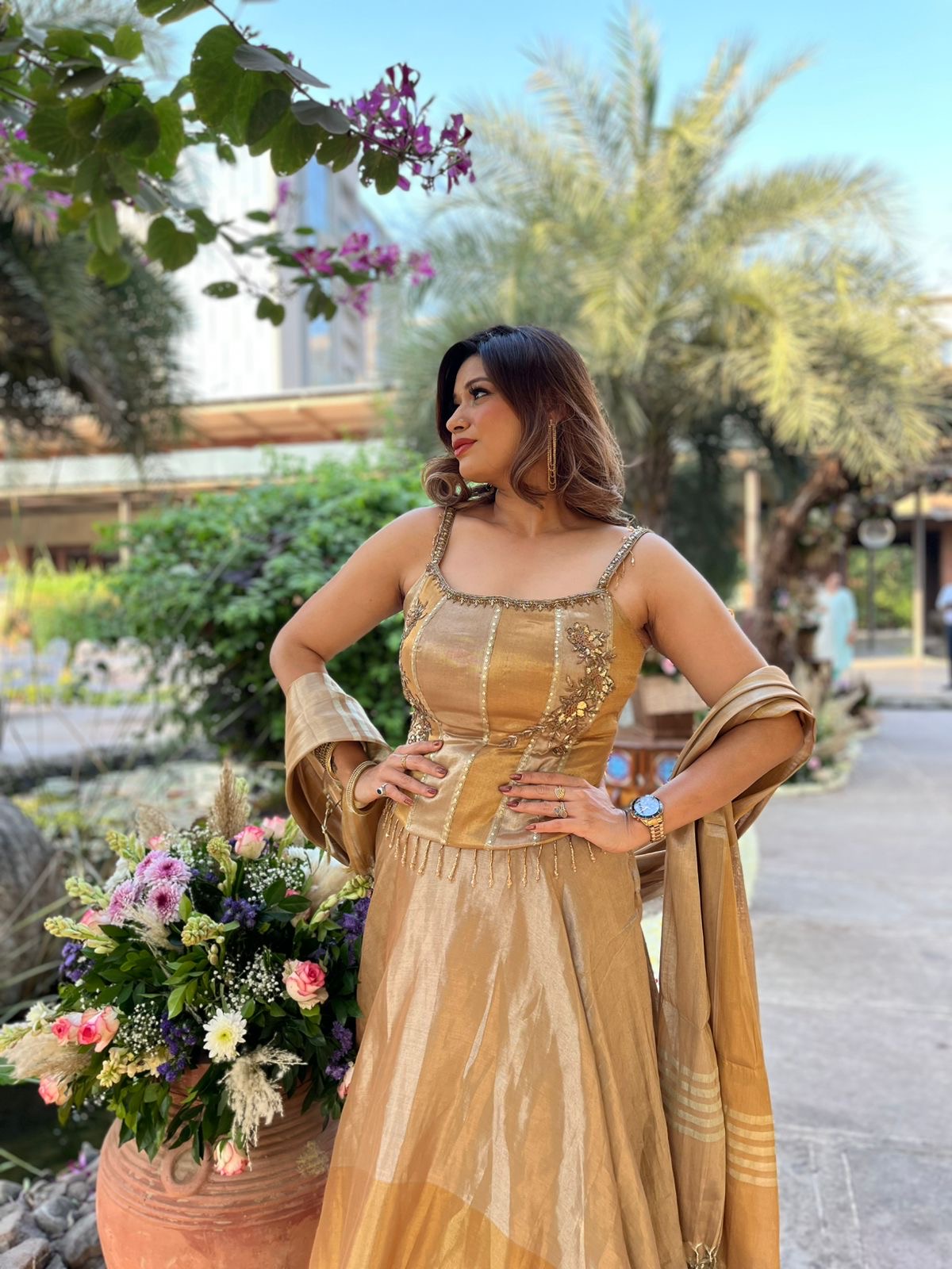 ✨ Elegant Gold Tissue Lehenga Set ✨