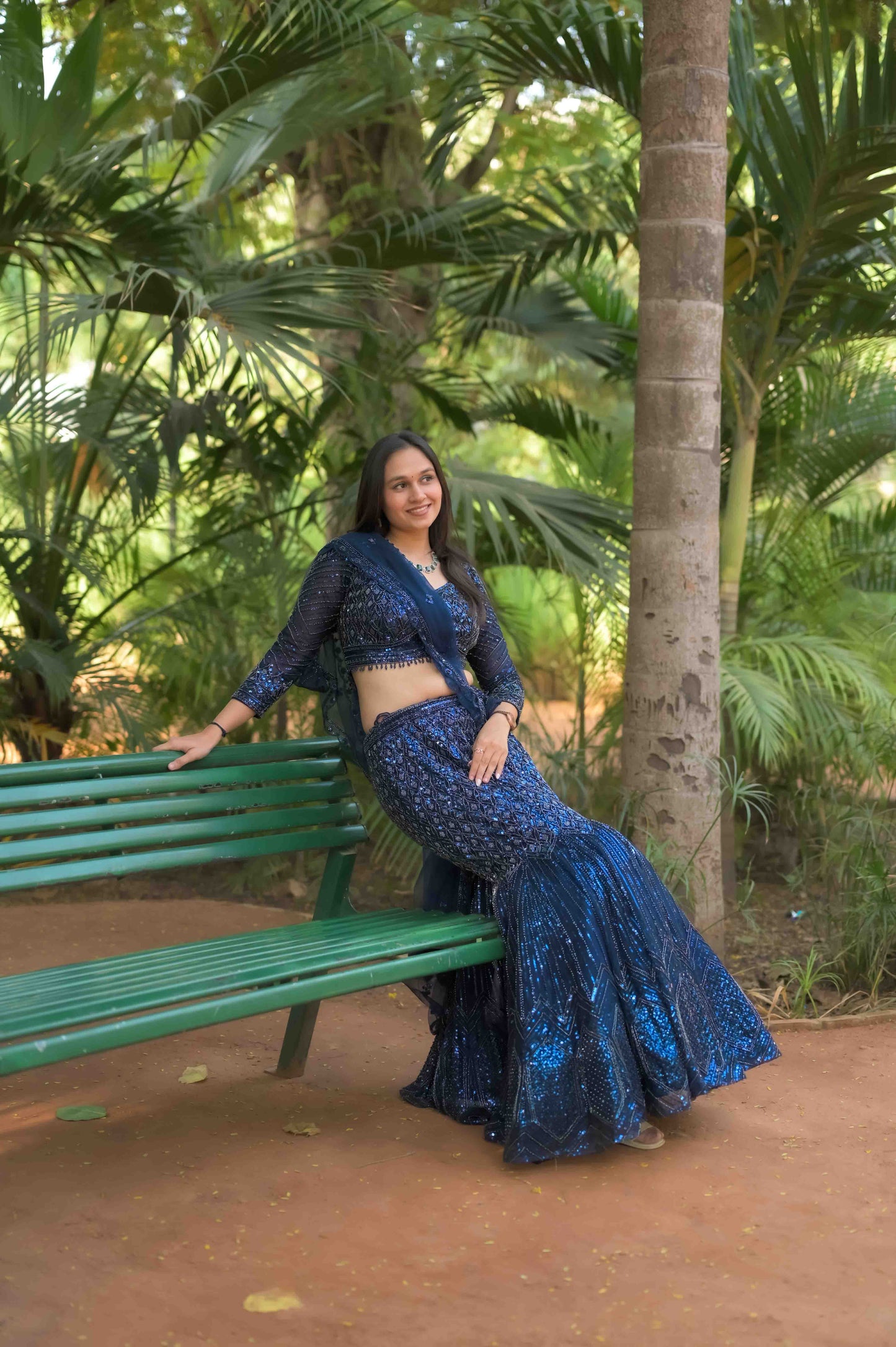 Navy Blue Sequin Embroidered Lehenga Choli Set