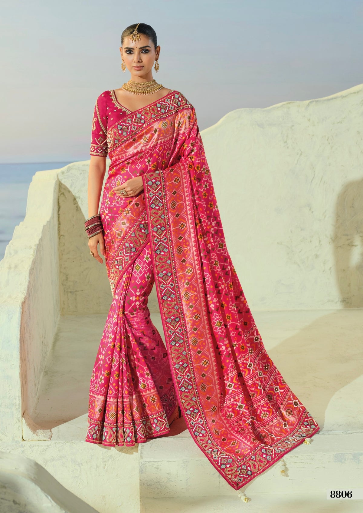 Rose Pink Contemporary Designer Saree with Intricate Zari Border