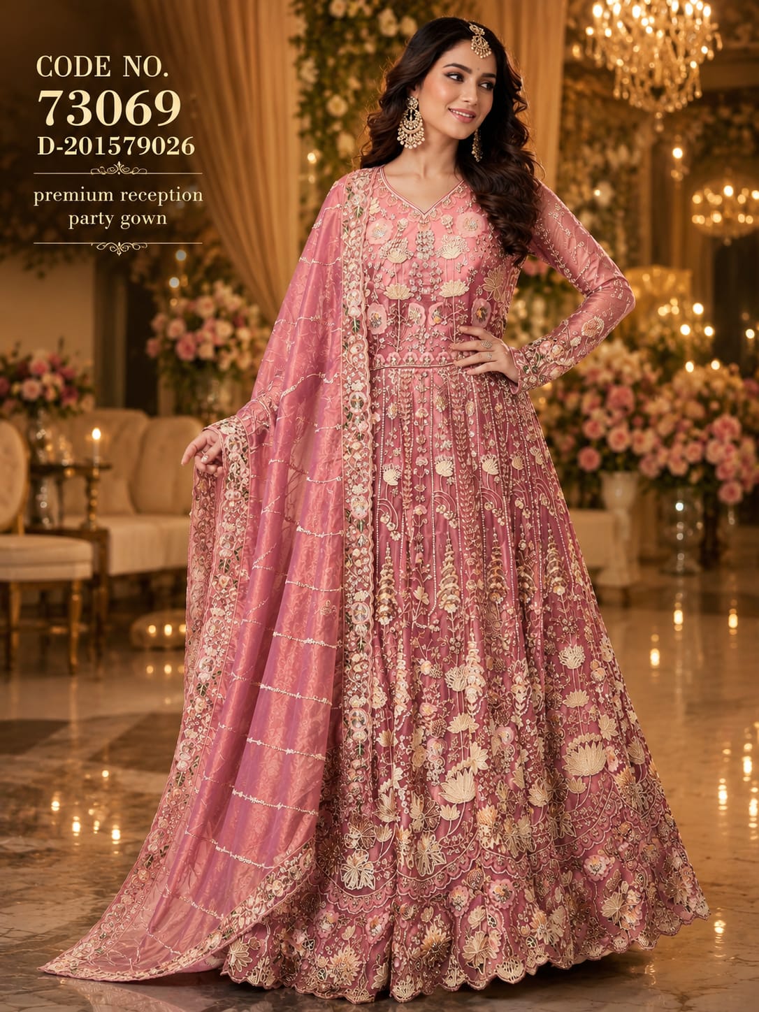 PREIMIUM ELEGENT BLUSH PINK AND OFFWHITE , CREAME WEDDING RECEPTION PARTY GOWN WINT HEAVY DUPATTA