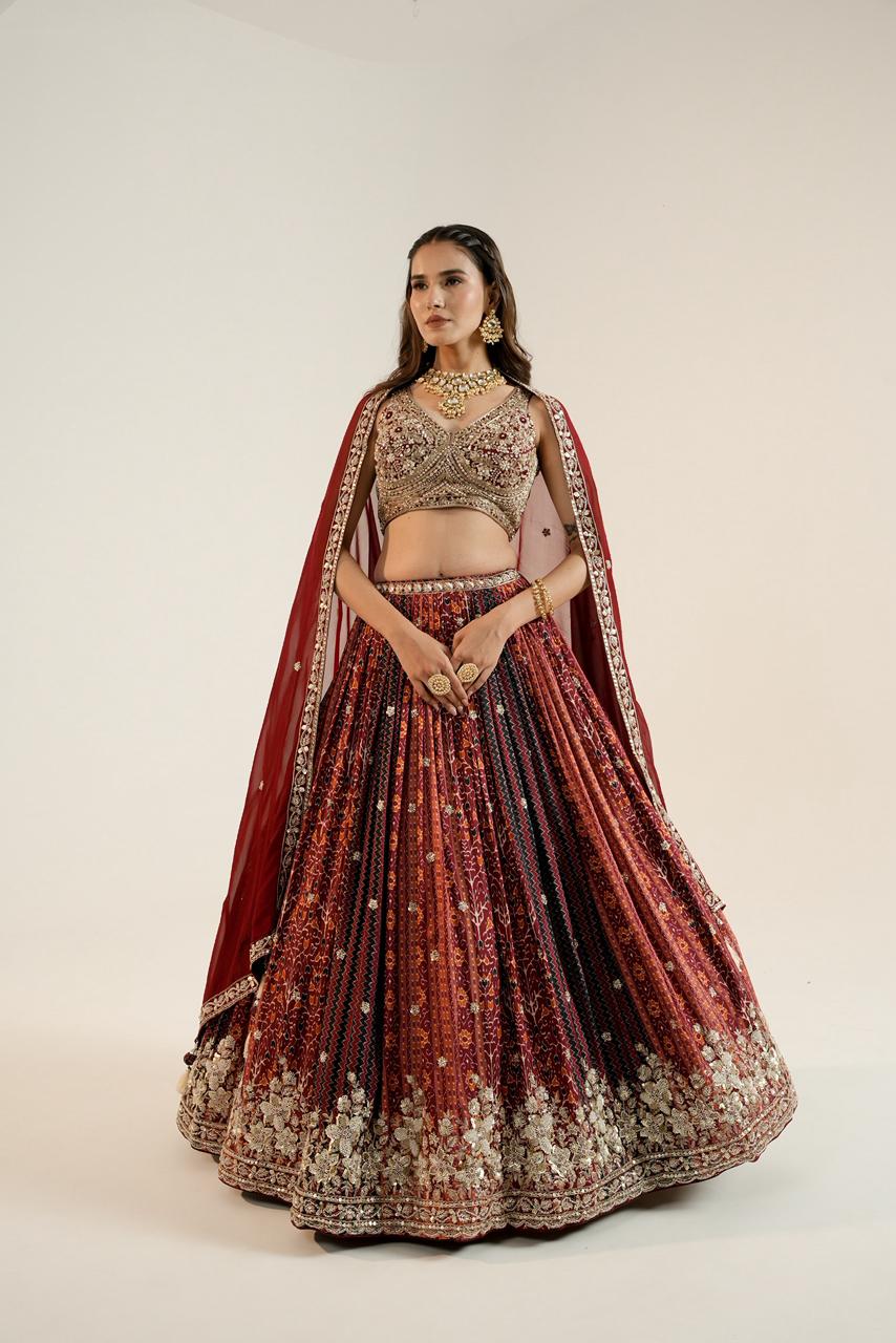 Pure Ajrakh Lehenga paired with a beautifully hand-worked blouse.
Luxury finishing