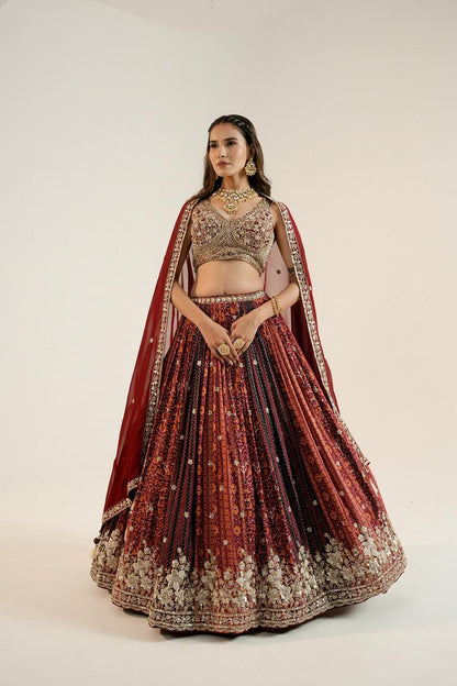 Pure Ajrakh Lehenga paired with a beautifully hand-worked blouse.
Luxury finishing