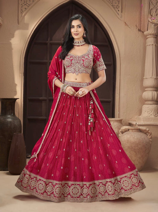 Red Zari Embroidered Lehenga Choli Set with Dupatta