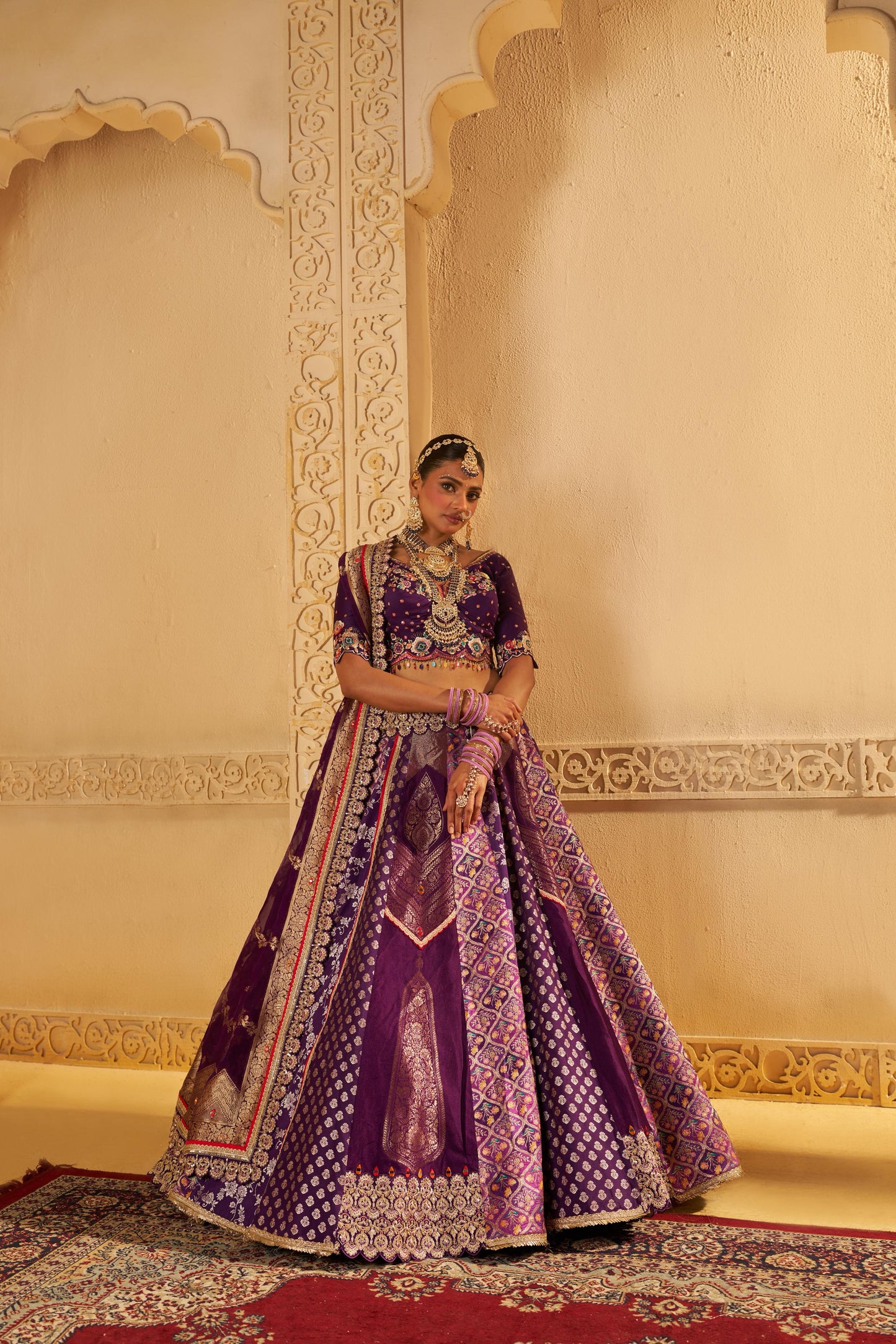 Purple lehenga banarasi heavy wedding with ready blouse