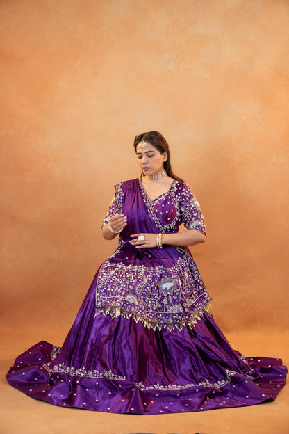 Royal Purple Gaji Silk Lehenga Set with Embroidered Blouse & Dupatta