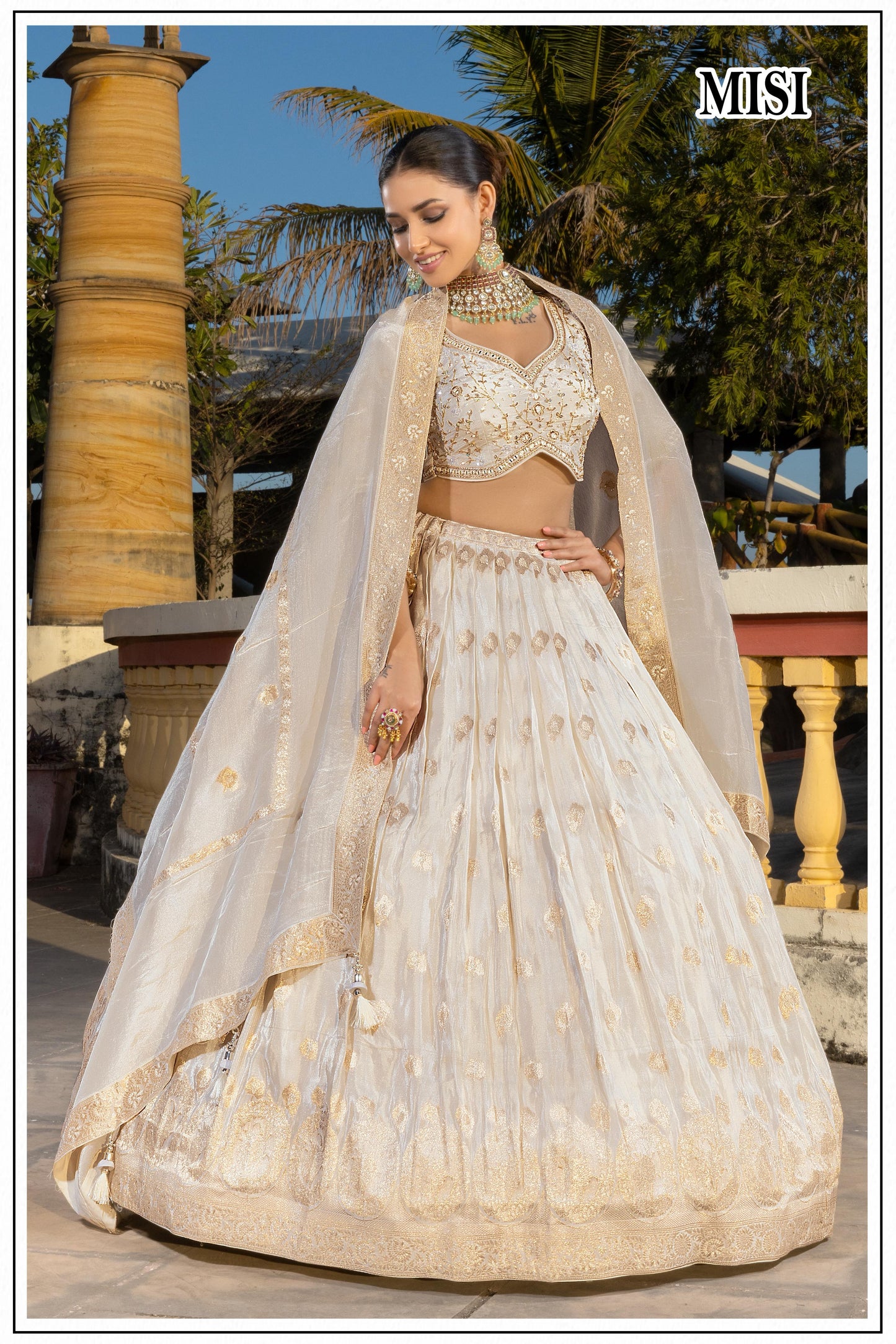 Misi Ivory Zari Embroidered Lehenga Set with Dupatta