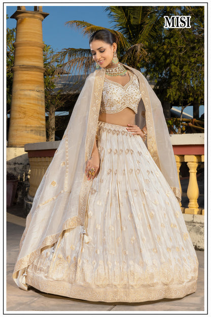Misi Ivory Zari Embroidered Lehenga Set with Dupatta