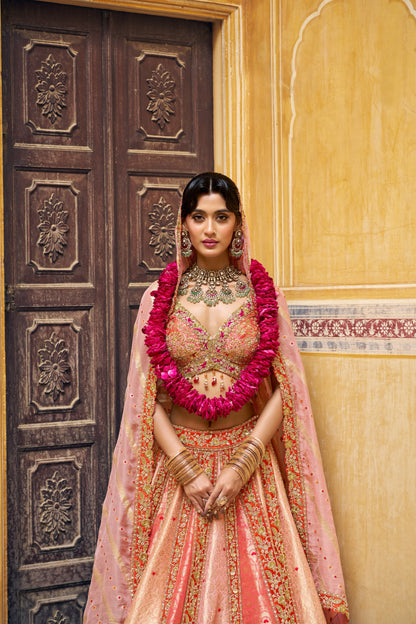 Royal Peach Handwork Lehenga Choli