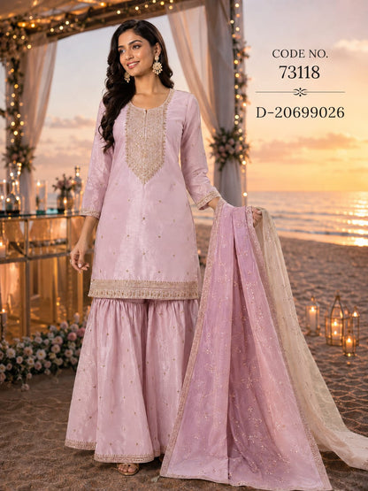 REGAL PASTEL KURTA SHARARA SET WITH ELEGANT DUPATTA