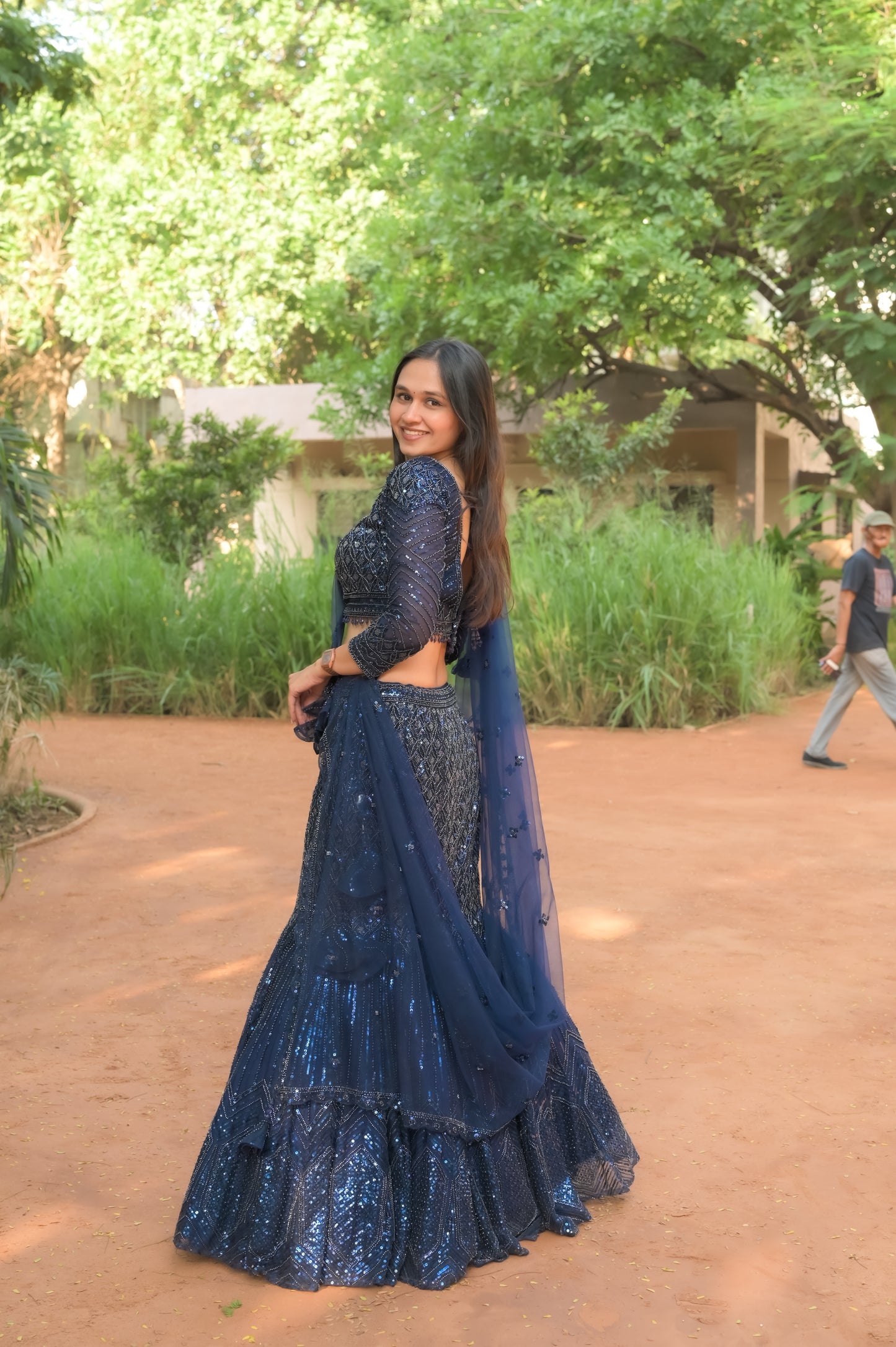Navy Blue Sequin Embroidered Lehenga Choli Set