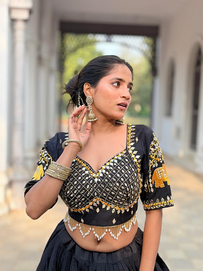 Royal Blue & Classic Black Garba Lehenga Choli