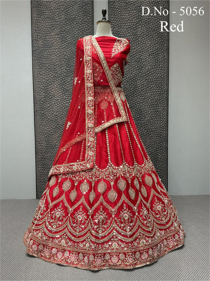 Designer Embroidered Silk Lehenga Choli - D.No 5056 | 5 Colour Options