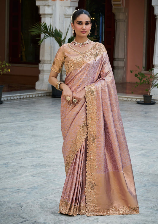 Dusty Mauve Pink Geometric Banarasi Saree