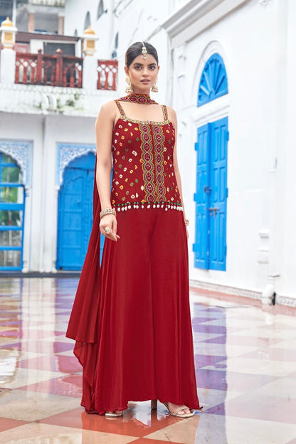 Maroon Festive Sharara Palazzo Set Bandhani