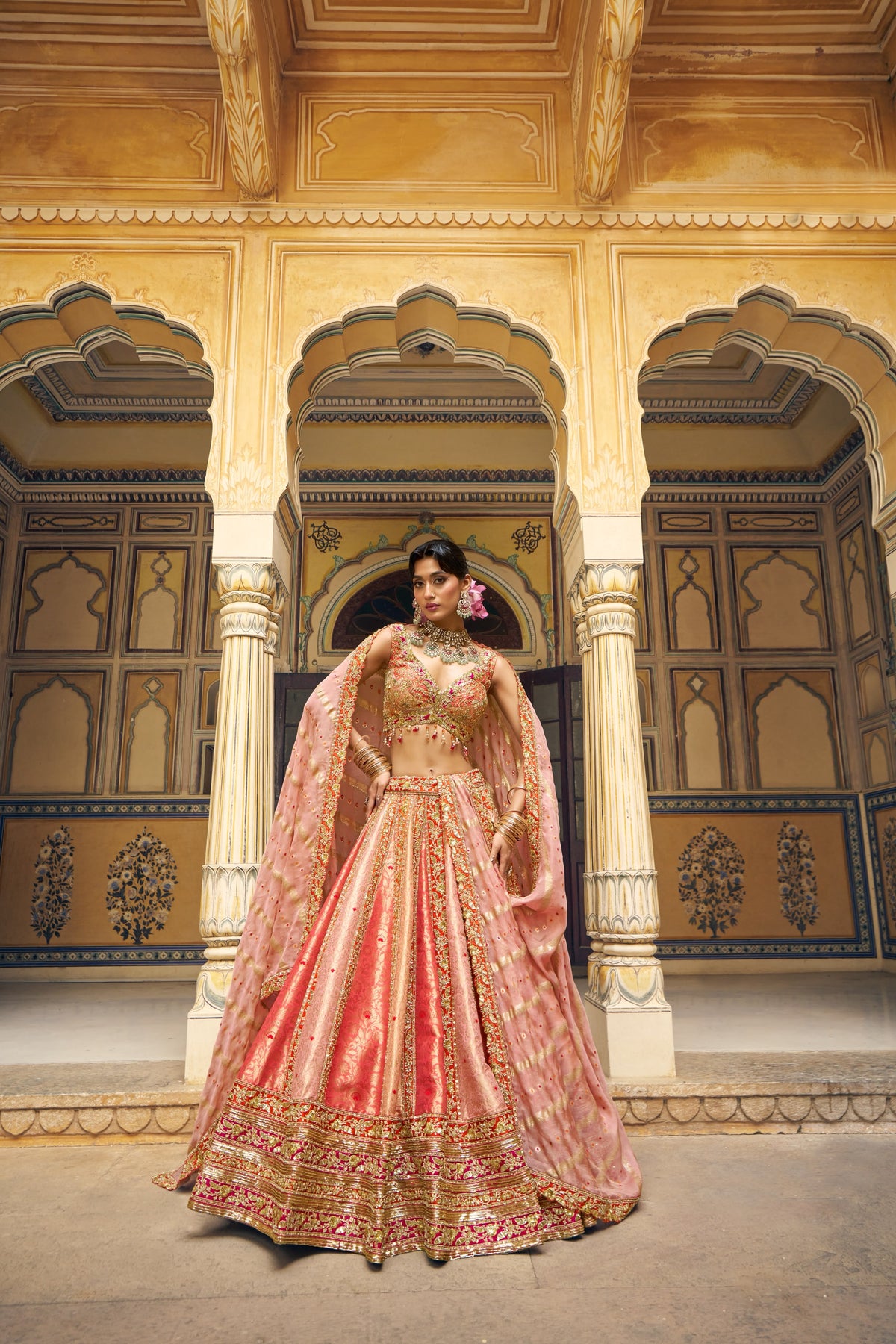 Royal Peach Handwork Lehenga Choli