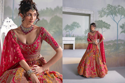 Royal Multicolor Wedding Lehenga with Embroidered Blouse