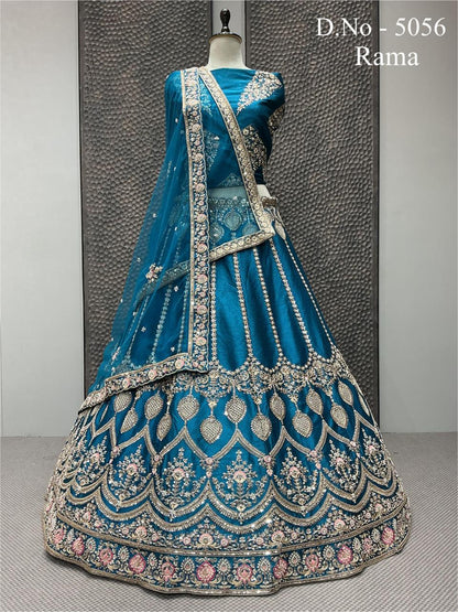 Designer Embroidered Silk Lehenga Choli - D.No 5056 | 5 Colour Options