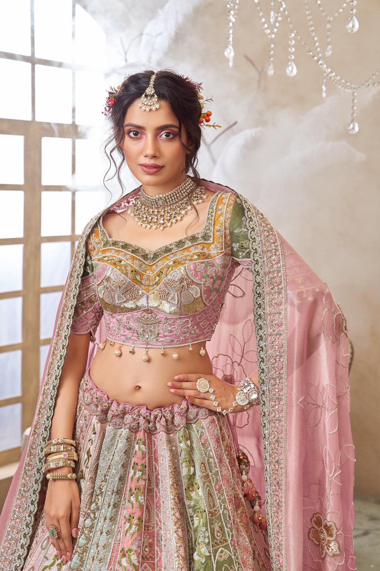 Regal Multicolor Embroidered Bridal Lehenga for Grand Weddings