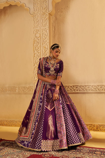 Purple lehenga banarasi heavy wedding with ready blouse