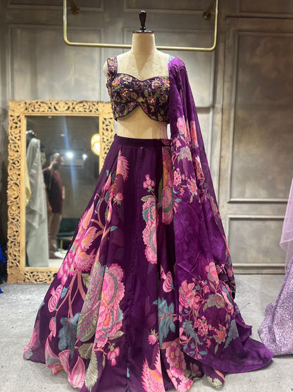 Royal Purple Floral Printed Designer Lehenga Set