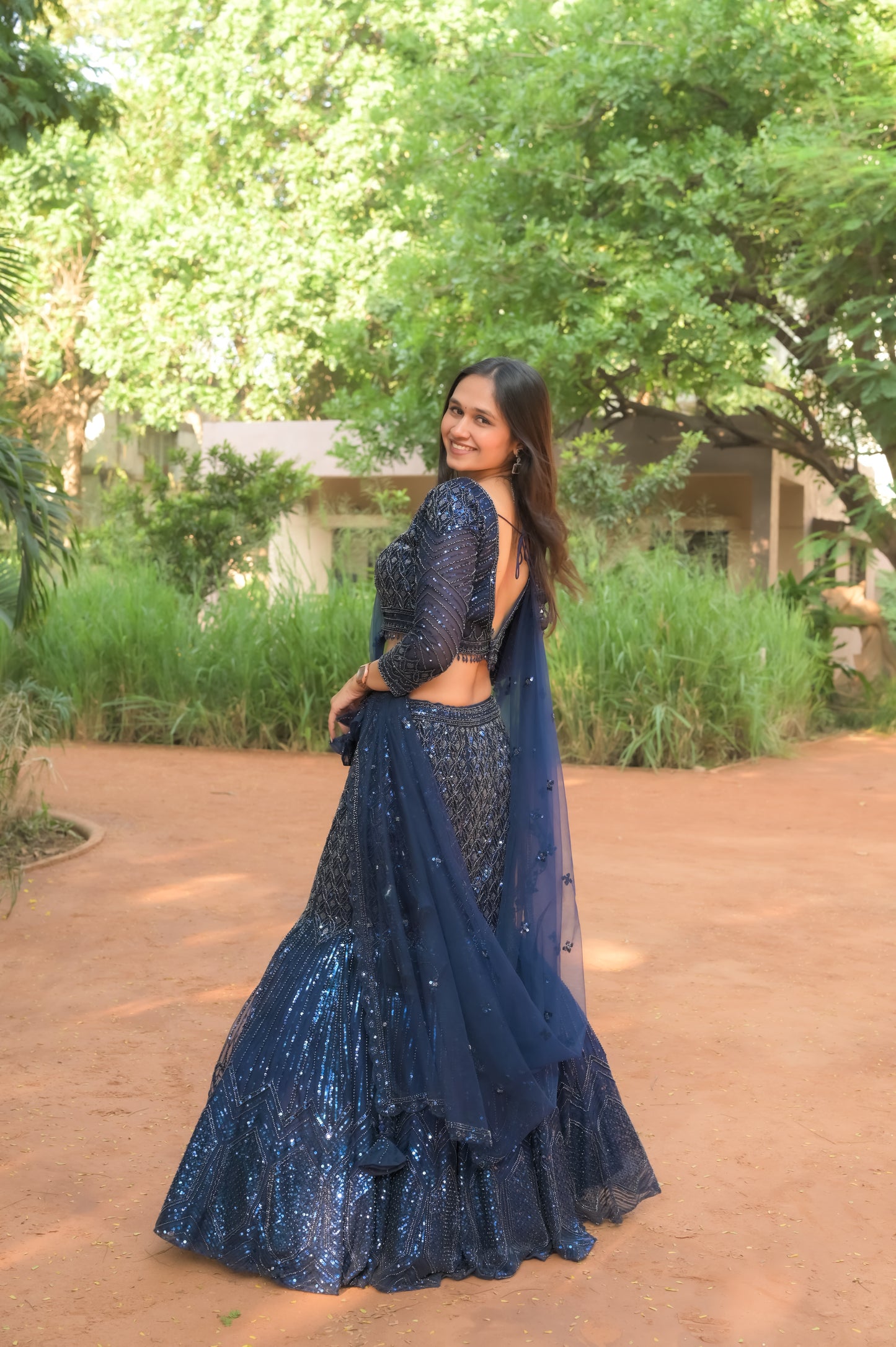 Navy Blue Sequin Embroidered Lehenga Choli Set