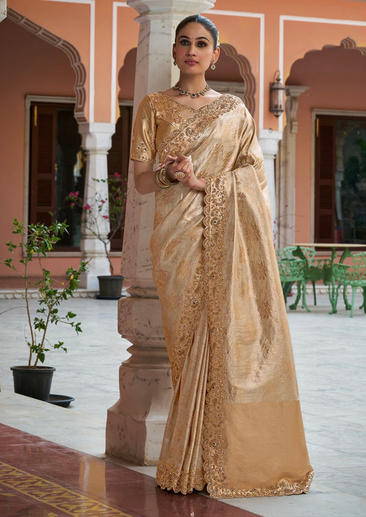 Ivory Champagne Gold Embellished Saree