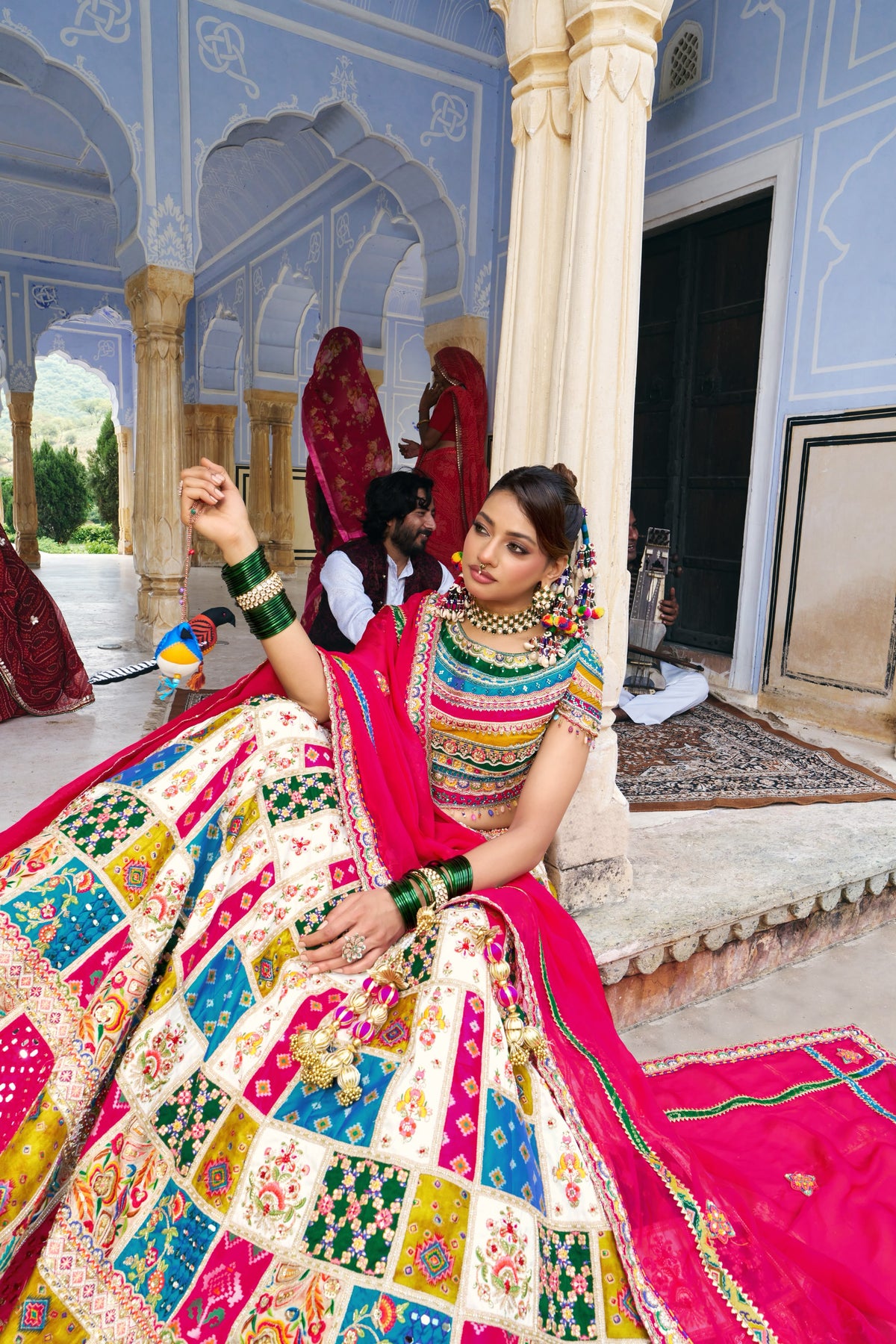 Royal Multicolour Patchwork Bridal Lehenga with Fuchsia Pink Dupatta