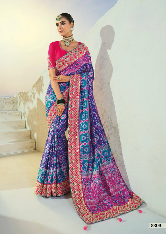 Sapphire Blue & Violet Ombre Bandhani Saree