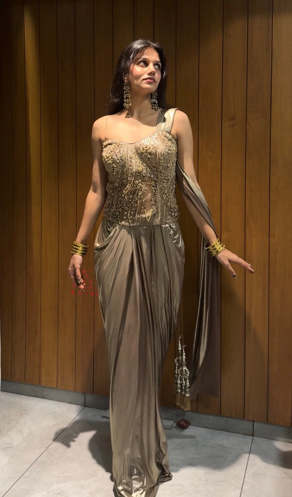 Yashvi - Golden Drapped Indowestern