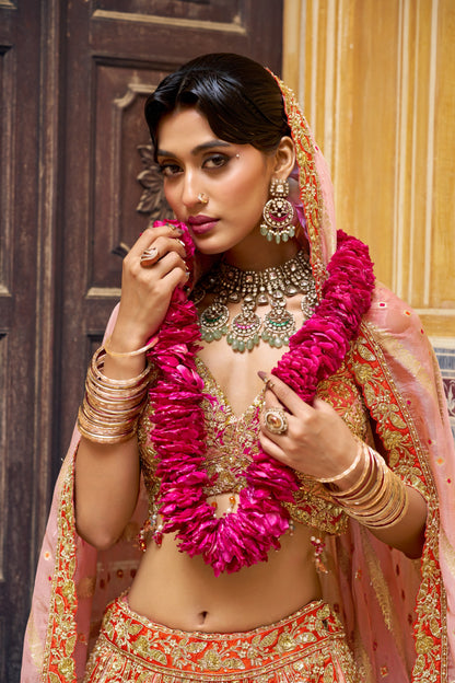 Royal Peach Handwork Lehenga Choli