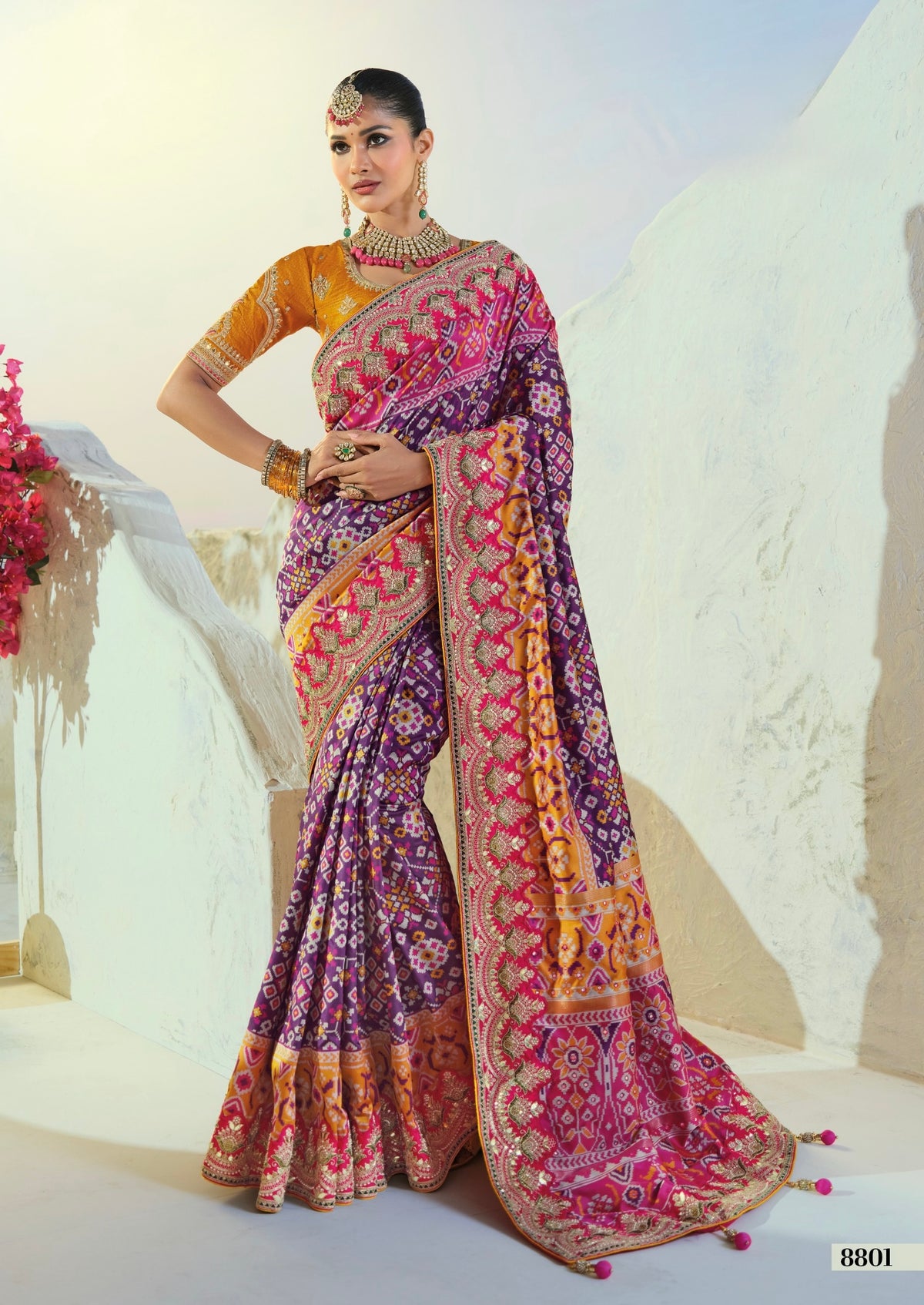 Regal Violet & Magenta Bandhani Silk Saree