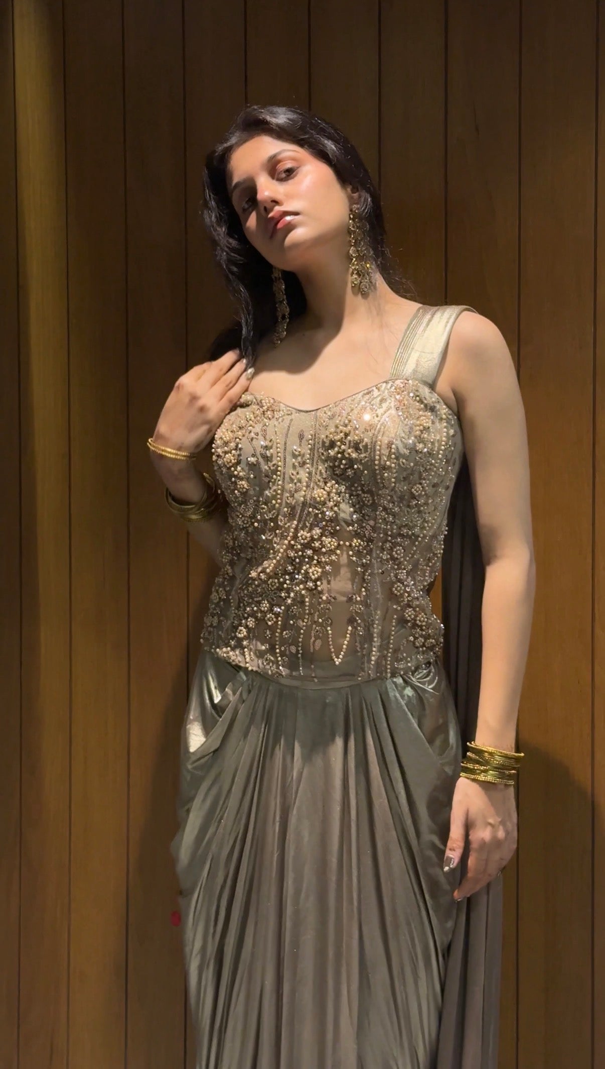 Yashvi - Golden Drapped Indowestern