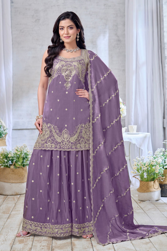 Luxury Ethnic Kurta Set with Palazzo & Embroidered Dupatta