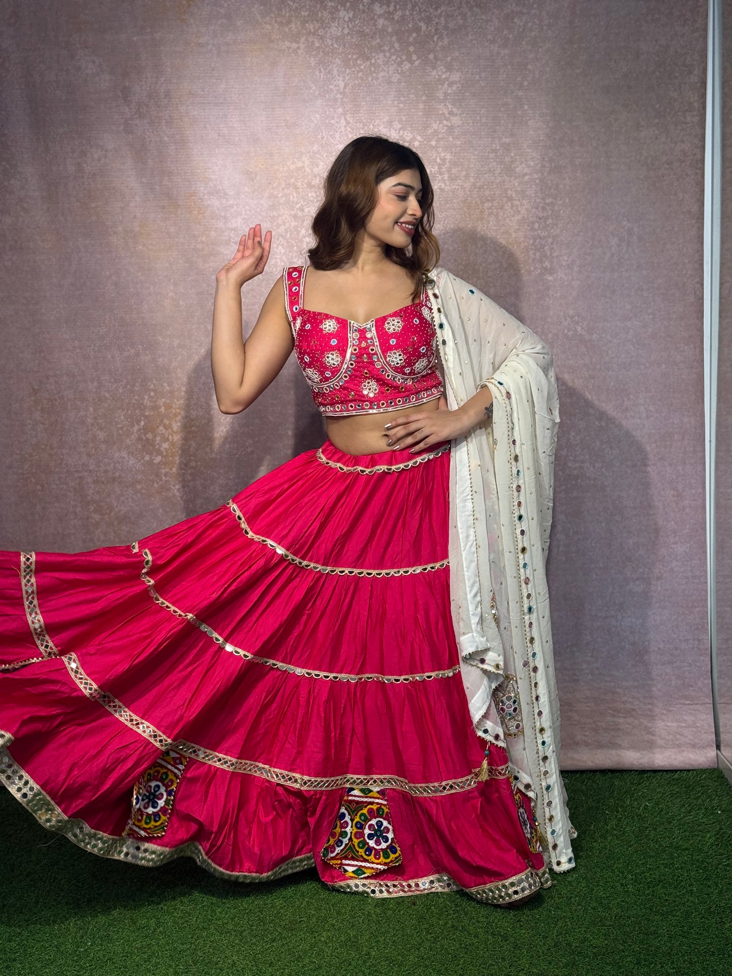 Dark colour pure cotton chaniya choli with fancy handwork duppta