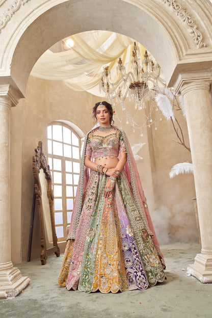 Regal Multicolor Embroidered Bridal Lehenga for Grand Weddings
