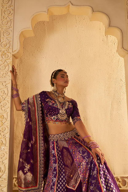 Purple lehenga banarasi heavy wedding with ready blouse