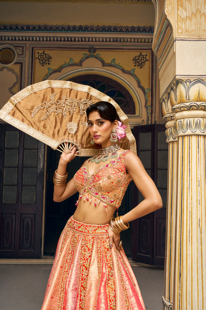 Royal Peach Handwork Lehenga Choli
