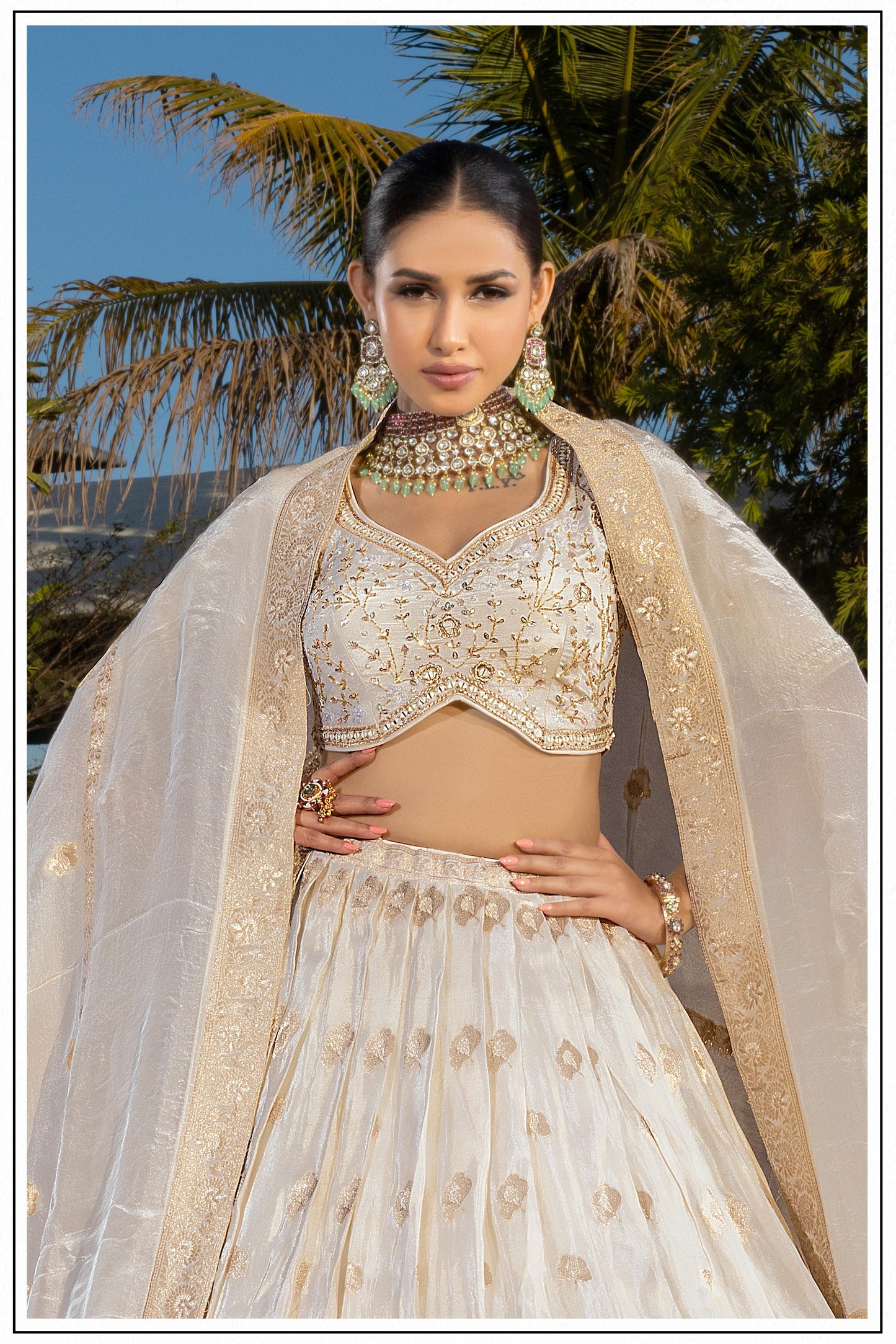 Misi Ivory Zari Embroidered Lehenga Set with Dupatta
