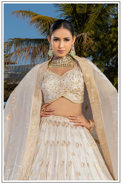 Misi Ivory Zari Embroidered Lehenga Set with Dupatta