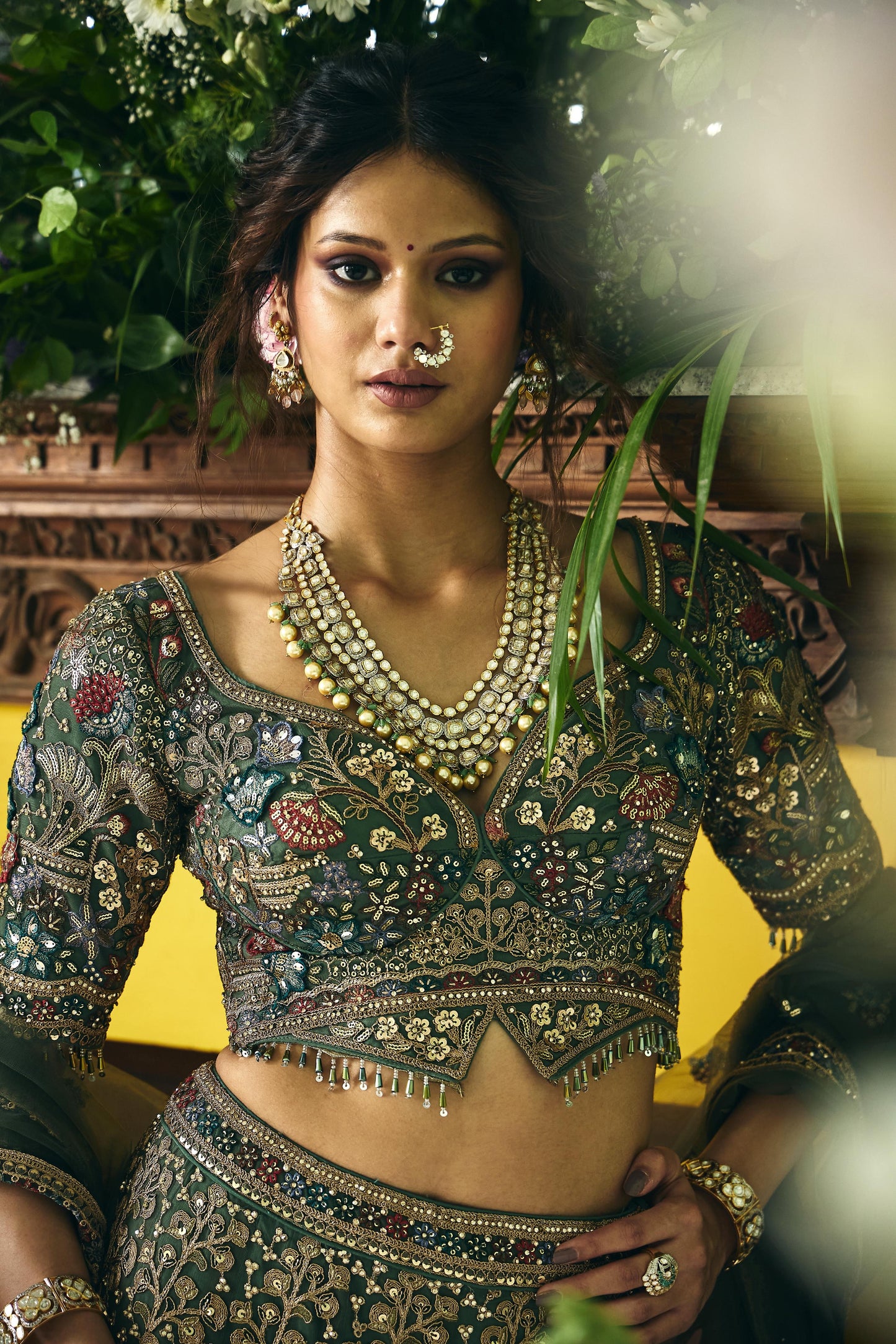 Emerald Heritage Embroidered Bridal Lehenga Set