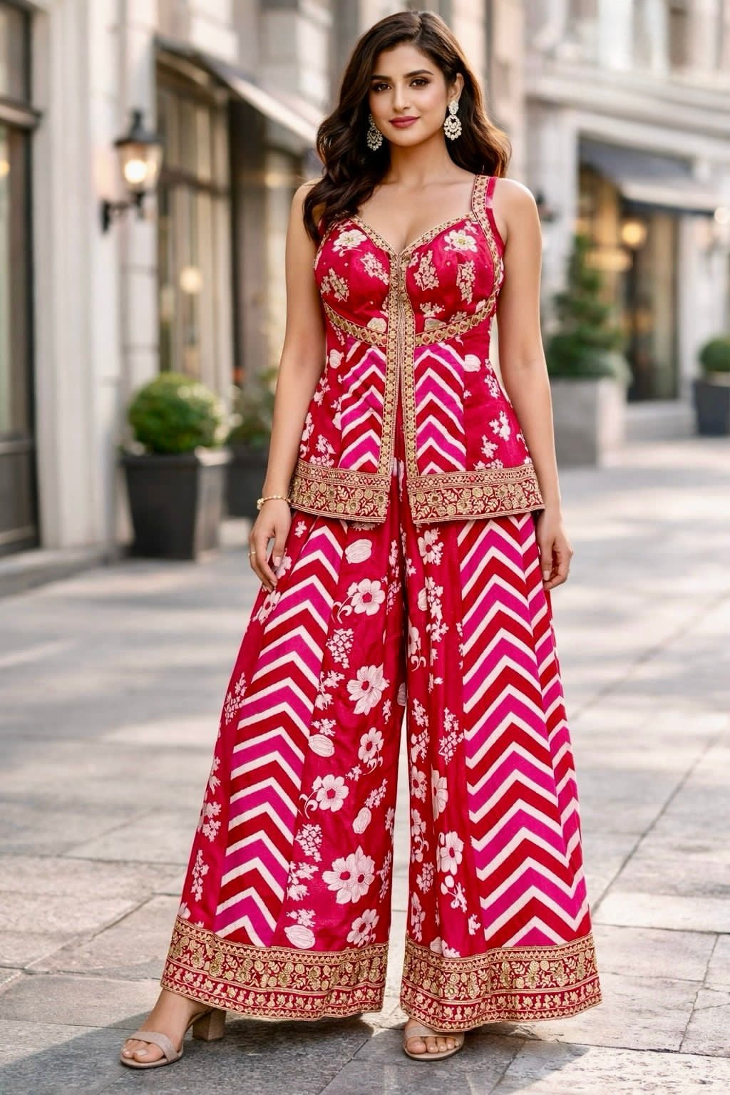 Aarika Printed Peplum Top with Palazzo Set