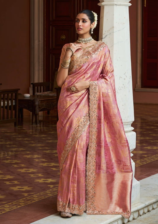 Rose Pink & Antique Gold Bridal Saree