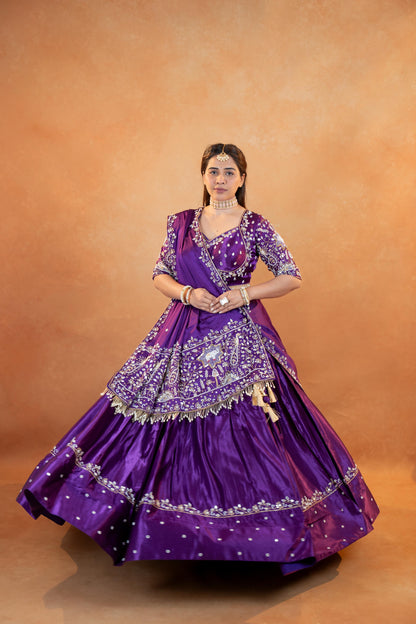 Royal Purple Gaji Silk Lehenga Set with Embroidered Blouse & Dupatta