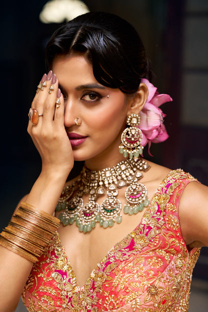 Royal Peach Handwork Lehenga Choli