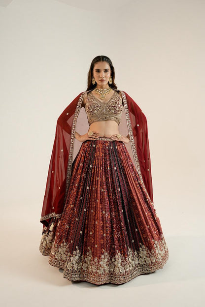 Pure Ajrakh Lehenga paired with a beautifully hand-worked blouse.
Luxury finishing