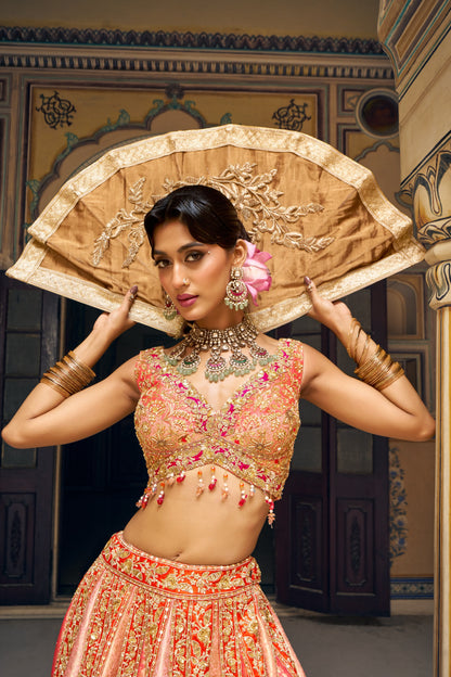 Royal Peach Handwork Lehenga Choli