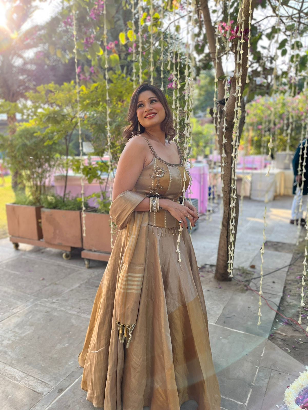 ✨ Elegant Gold Tissue Lehenga Set ✨