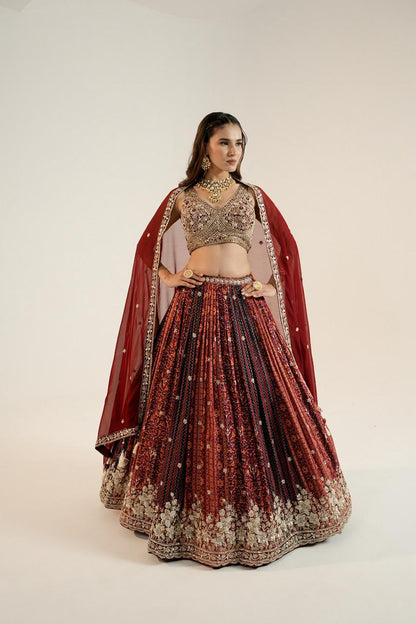 Pure Ajrakh Lehenga paired with a beautifully hand-worked blouse.
Luxury finishing
